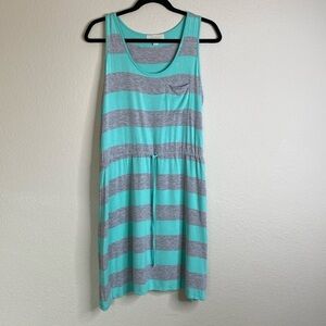 Olive & Oak tank dress women’s large striped grey turquoise VGUC